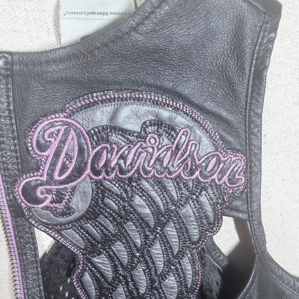 Harley Davidson Night Angel Womens XL Black Leather Vest 97005-14VW Purple Wings - Picture 11 of 11
